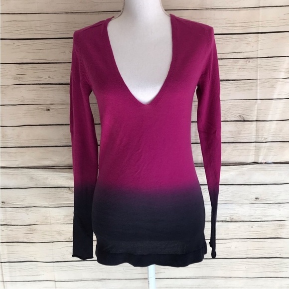 Theory Betsy Ombre Pink 100% Cashmere V-neck Sweater M - Picture 1 of 6